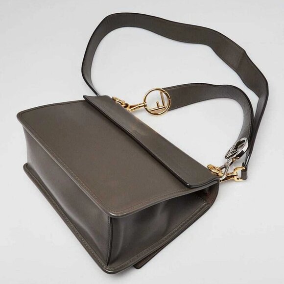 Fendi Grey Leather Kan I F Logo Shoulder Bag - Picture 3 of 12